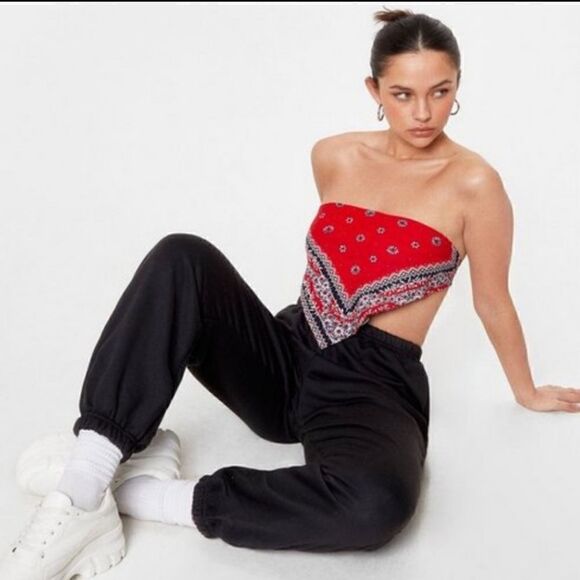 Nasty Gal Jog On Please High Waisted Joggers Black NWT - Picture 1 of 10